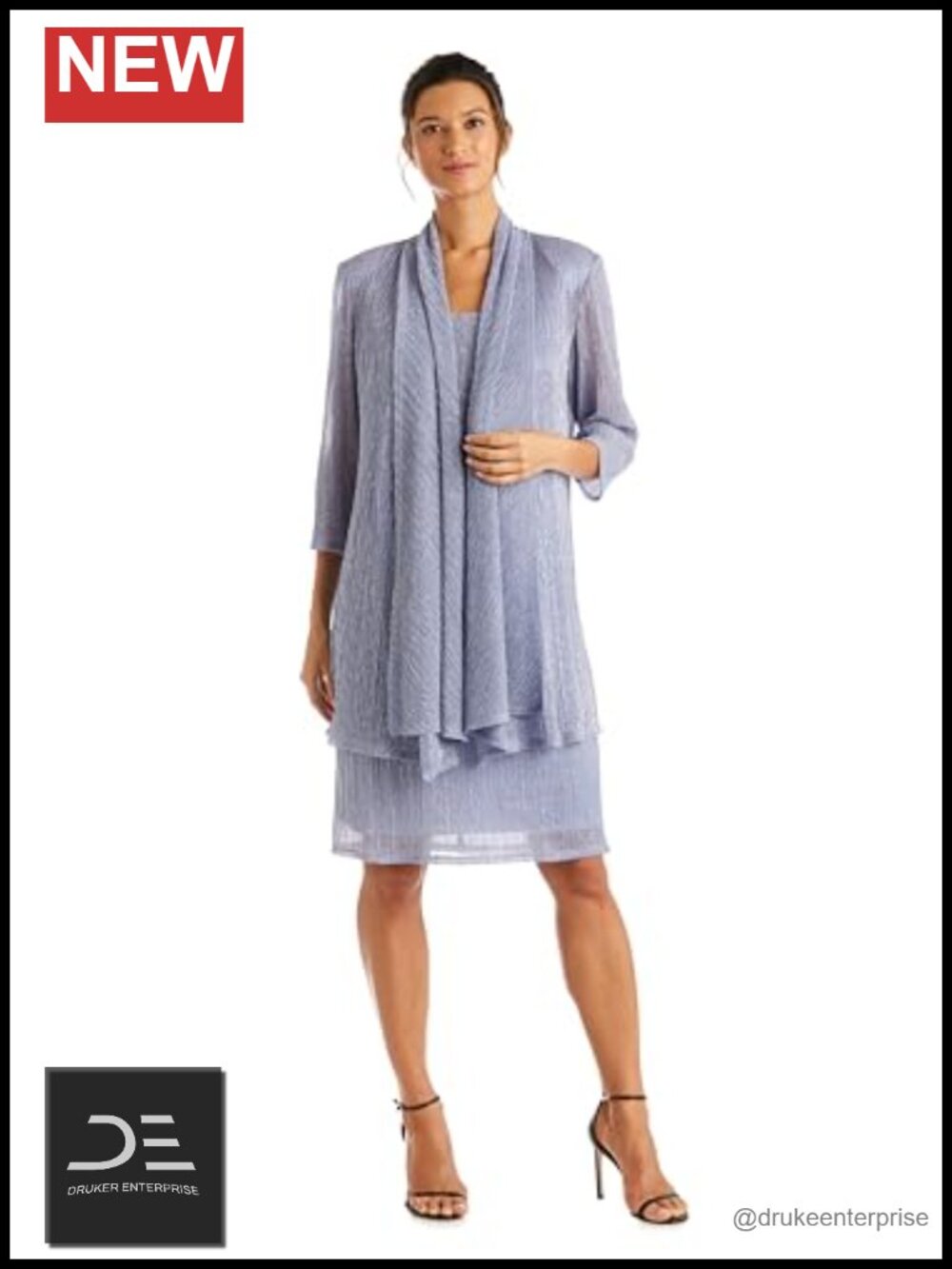 Metallic Sheath Dress with Draped Chiffon Jacket 2-Piece Formal